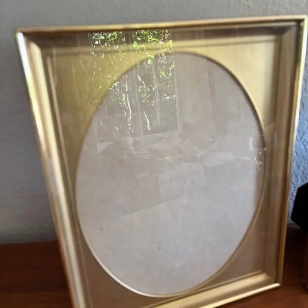 TWO Vintage Brass 11 X 9” Picture Frames with Oval Matting Hang or Stand